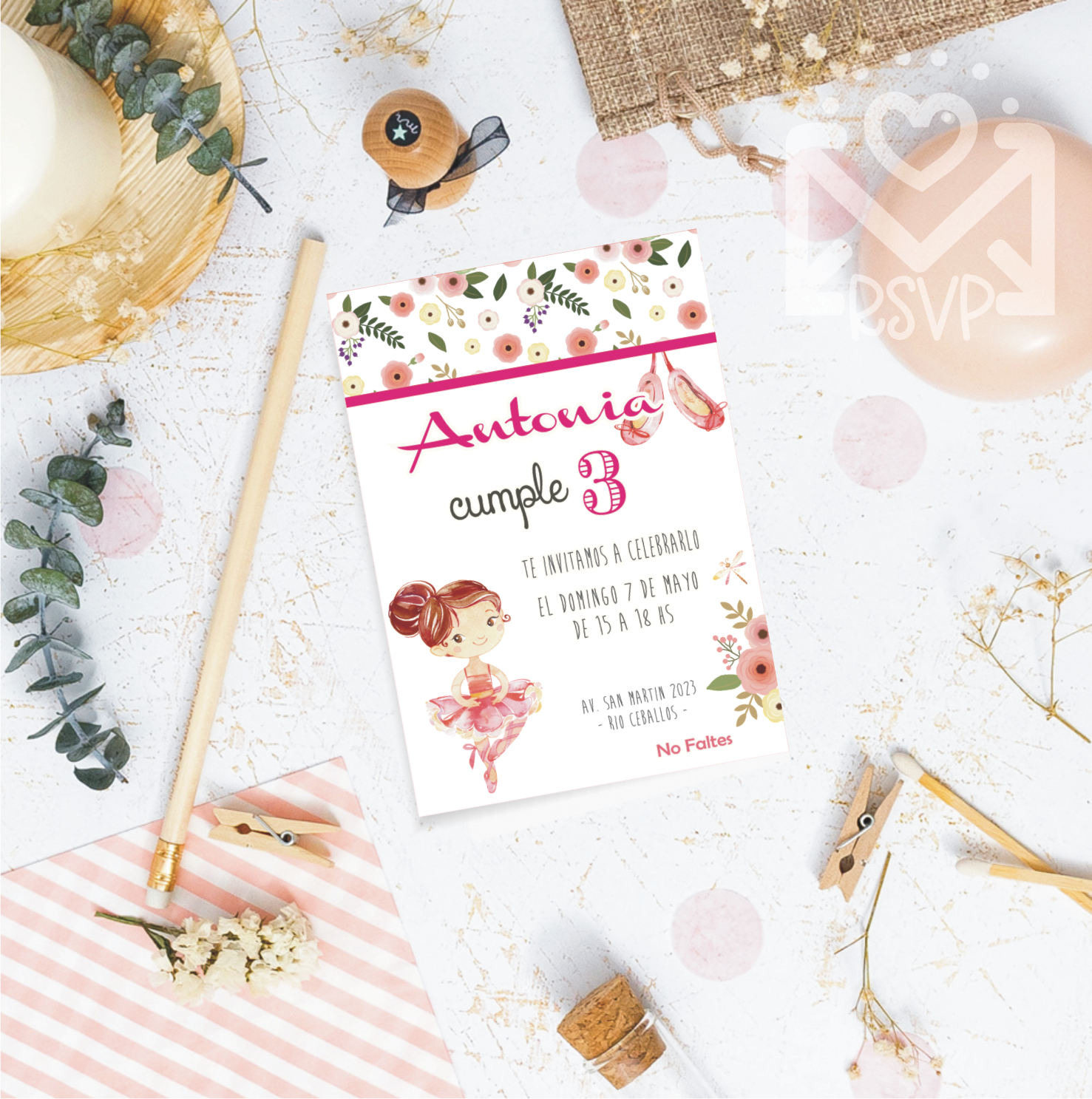 Invitación Bailarina acuarela