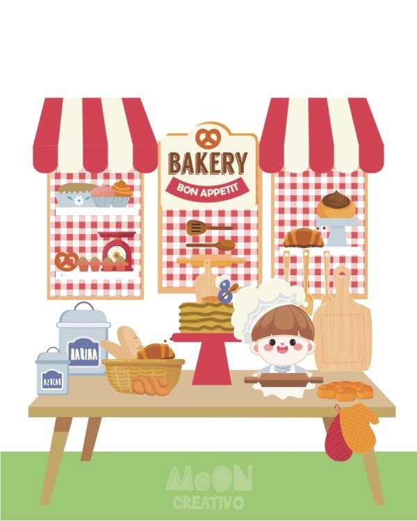 Kit Deco Cocinerito Bakery Roja TXT Editables